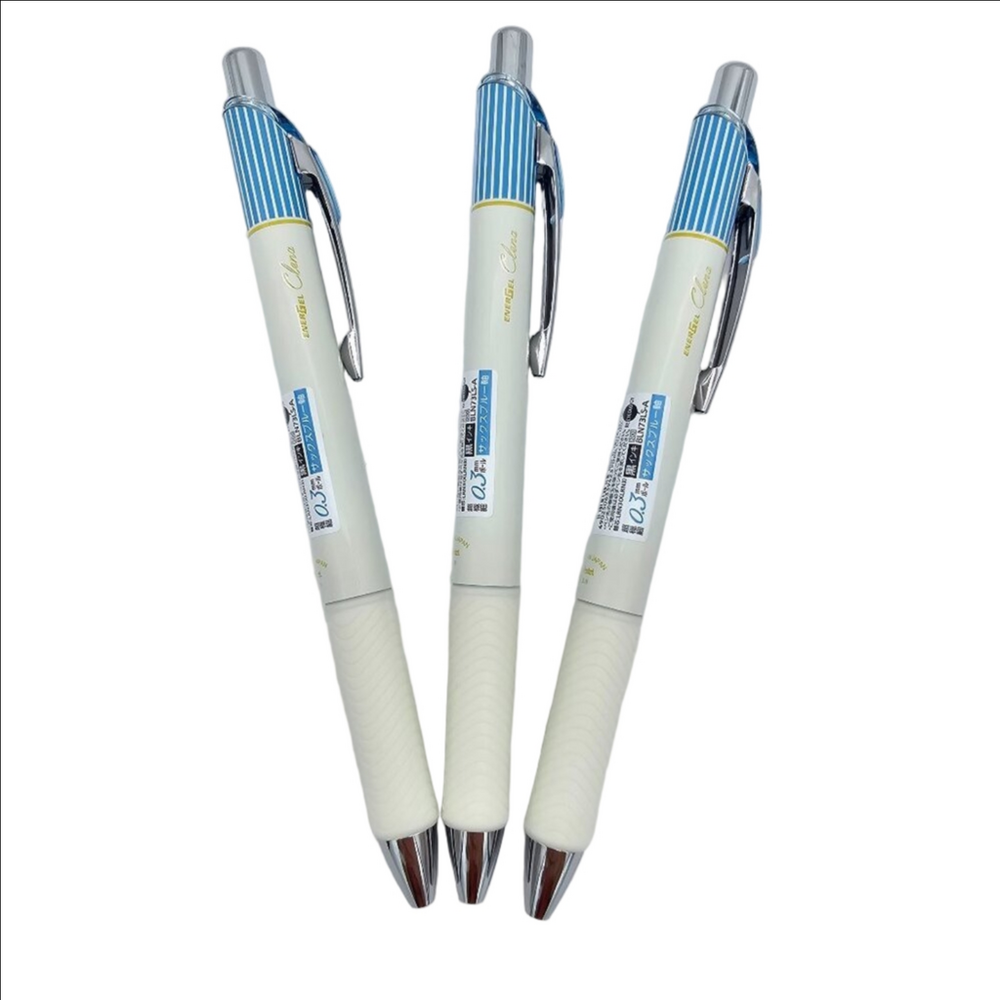 Pentel Energel Clena - 0.3 | Sax Blue Stripe Body + Black Ink | Lot of 3 - NEW